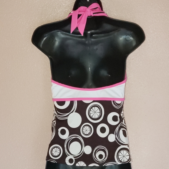 ZEROXPOSUR Halter Tankini Swim Top Abstract Brown Pink Womens Size 10 - Picture 8 of 16